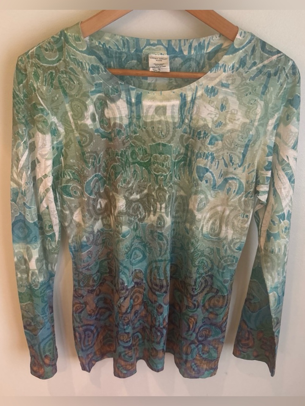 Laura Ashley Women's Long-Sleeve Printed Crewneck Top - Teal Multi